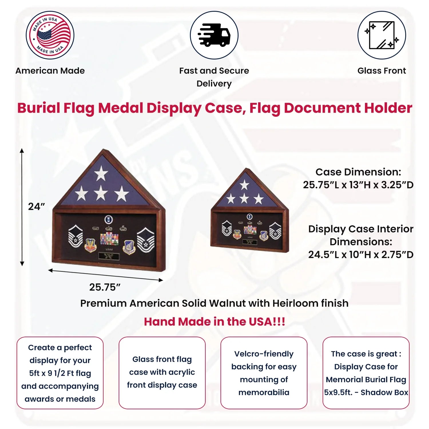 Burial Flag and Medal Display case, Flag and medal Holder
