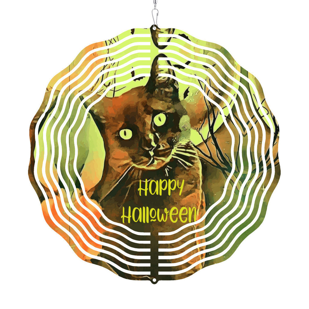 Happy Halloween Black Cat 3D Wind Spinner Outdoor Decor