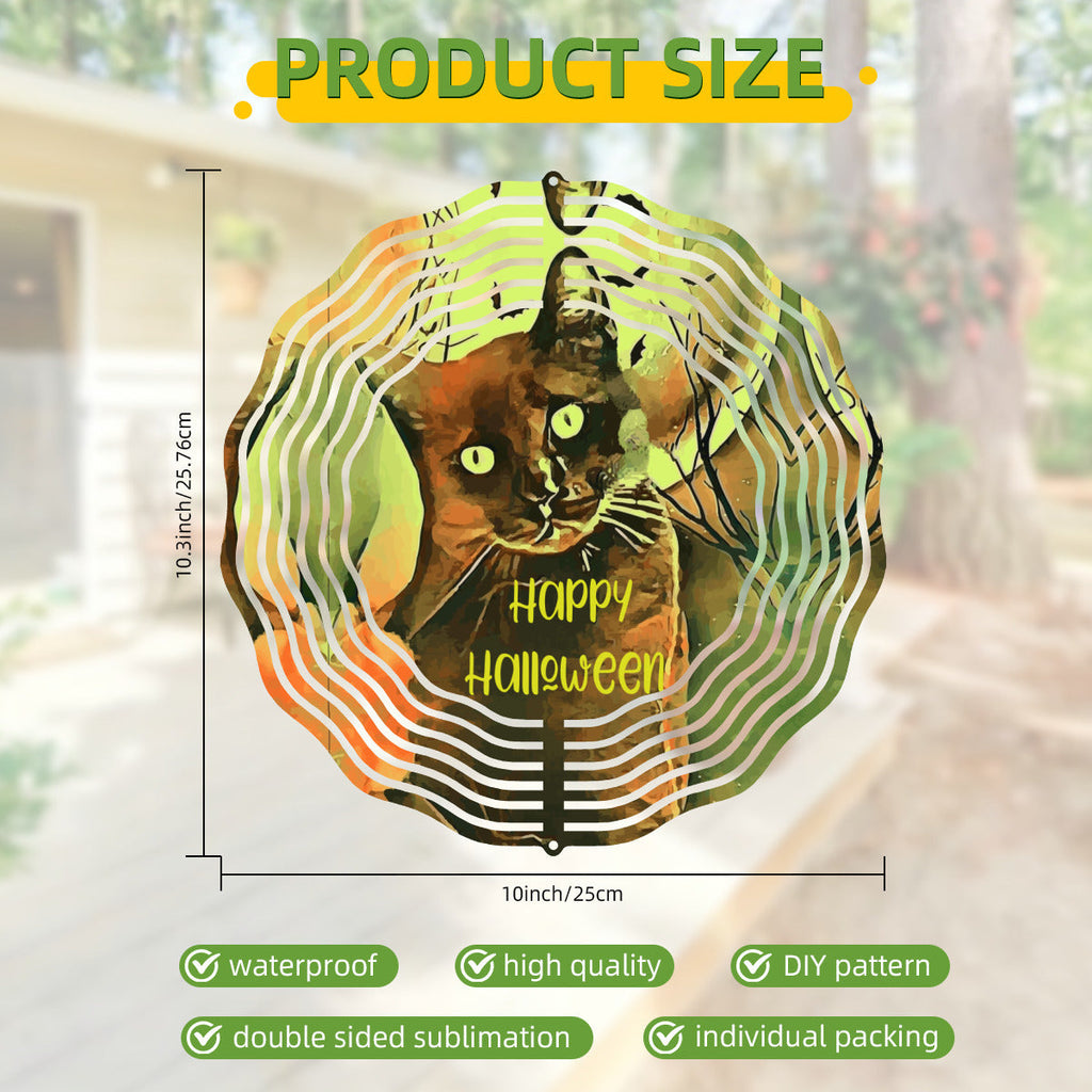 Happy Halloween Black Cat 3D Wind Spinner Outdoor Decor