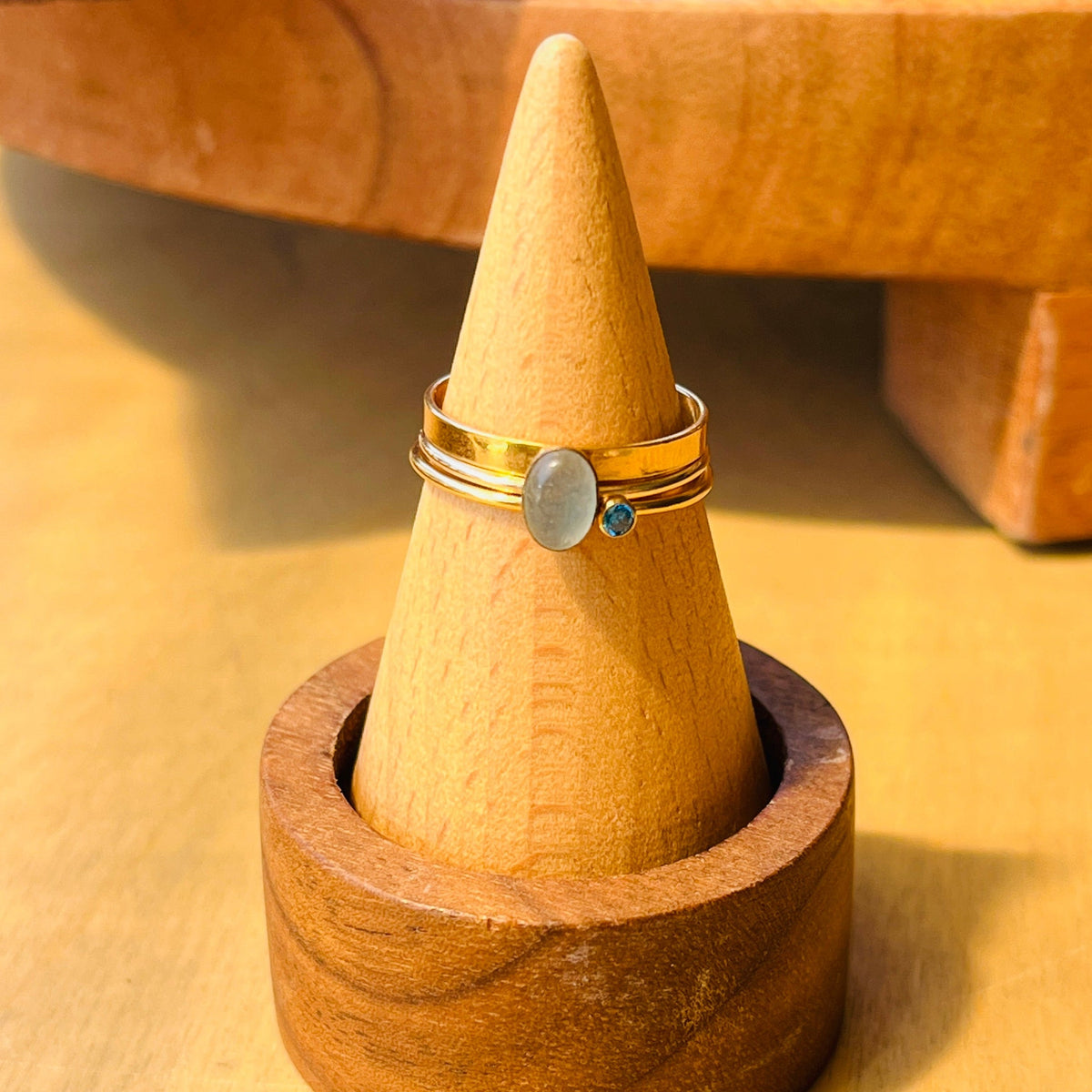 14k gold filled OVAL BLUE JADE GEMSTONE RING