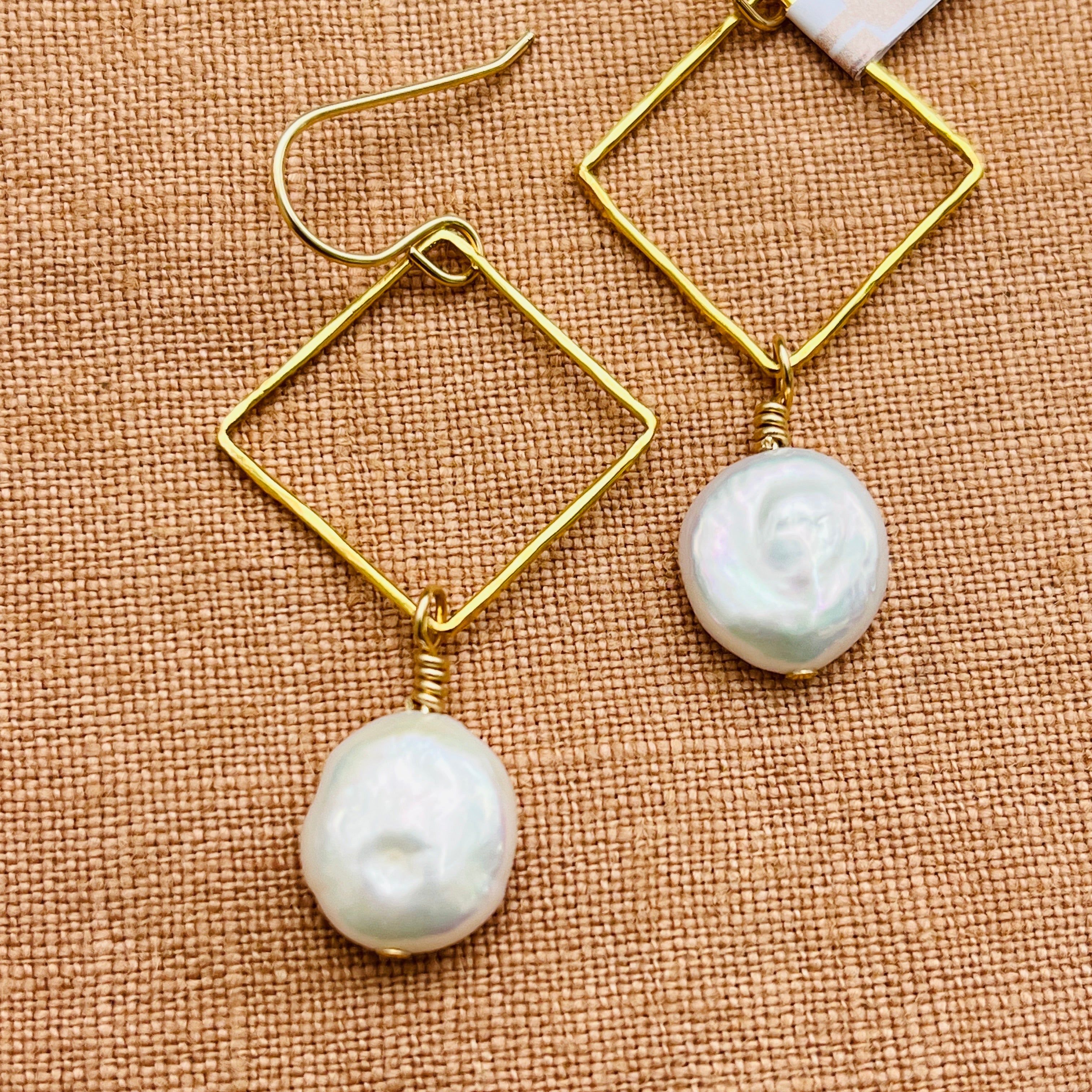 14k gold filled DIAMOND DANGLE COIN PEARL DIAMOND EARRINGS