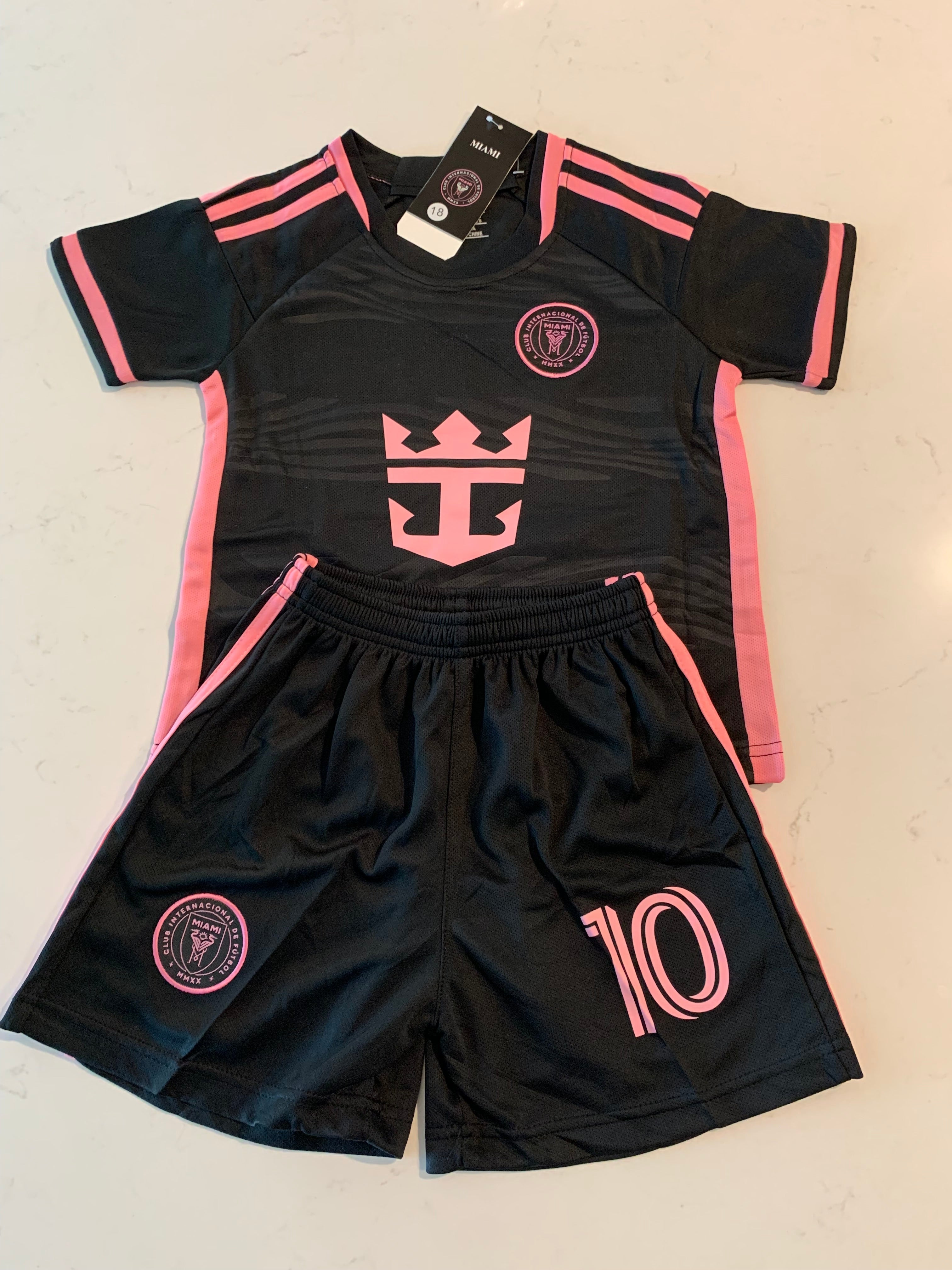 Lionel Messi Black Miami Home Kids Soccer Jersey Set Football Youth Toddler