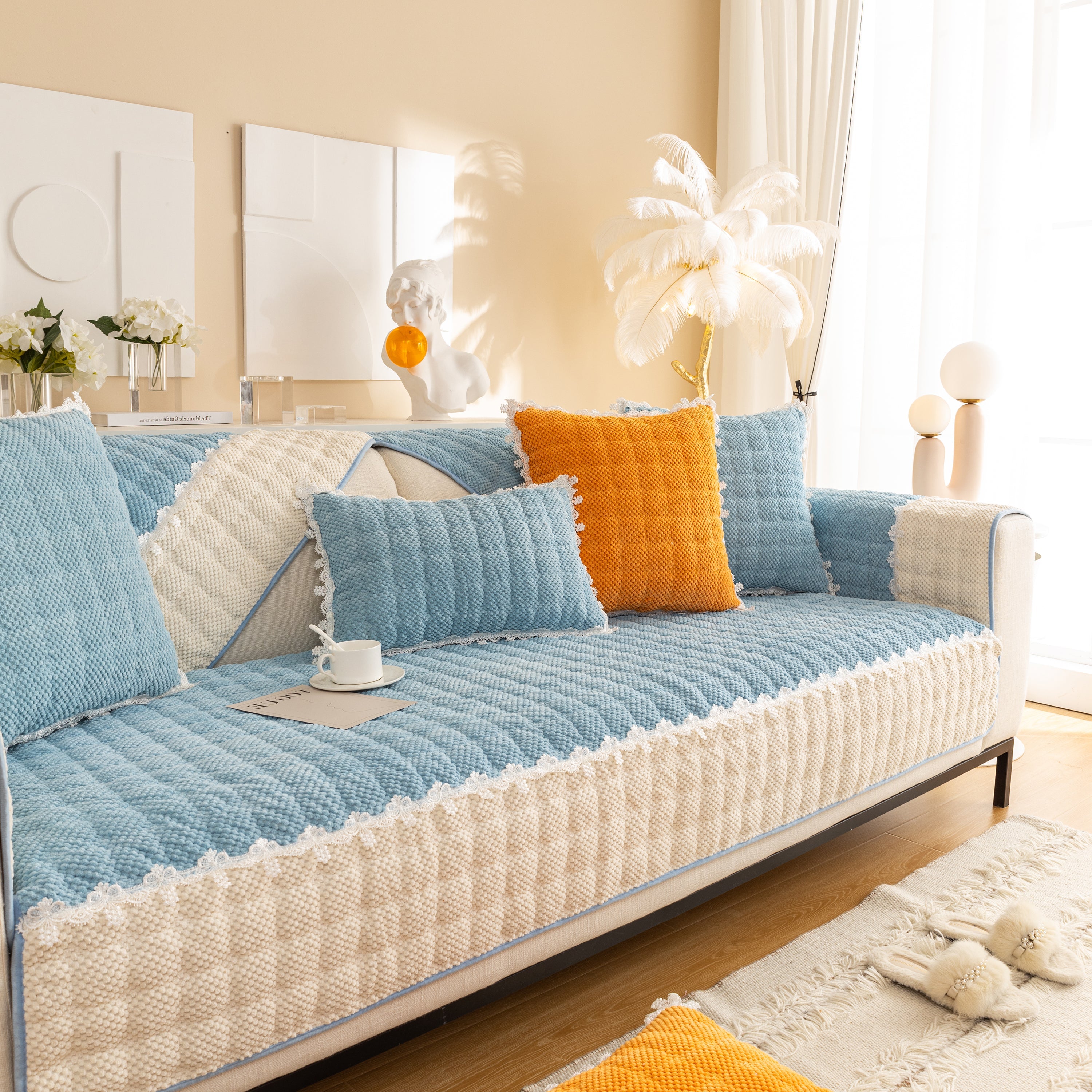 Non-Slip Sectional Couch Cover with Lace, Furniture Protector for Dogs, Pets, and Kids III