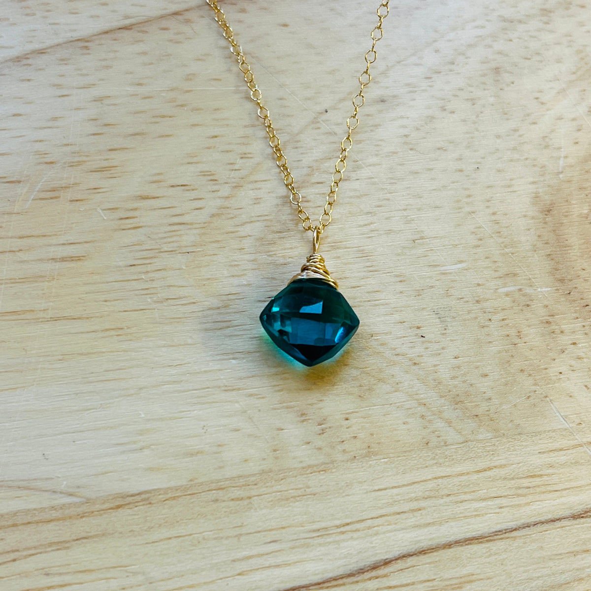 14k gold filled PEACOCK BLUE QUARTZ NECKLACE
