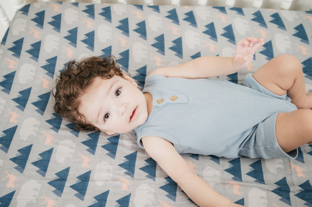 Organic Bamboo Cotton Muslin Crib Sheet in Rustic Retreat