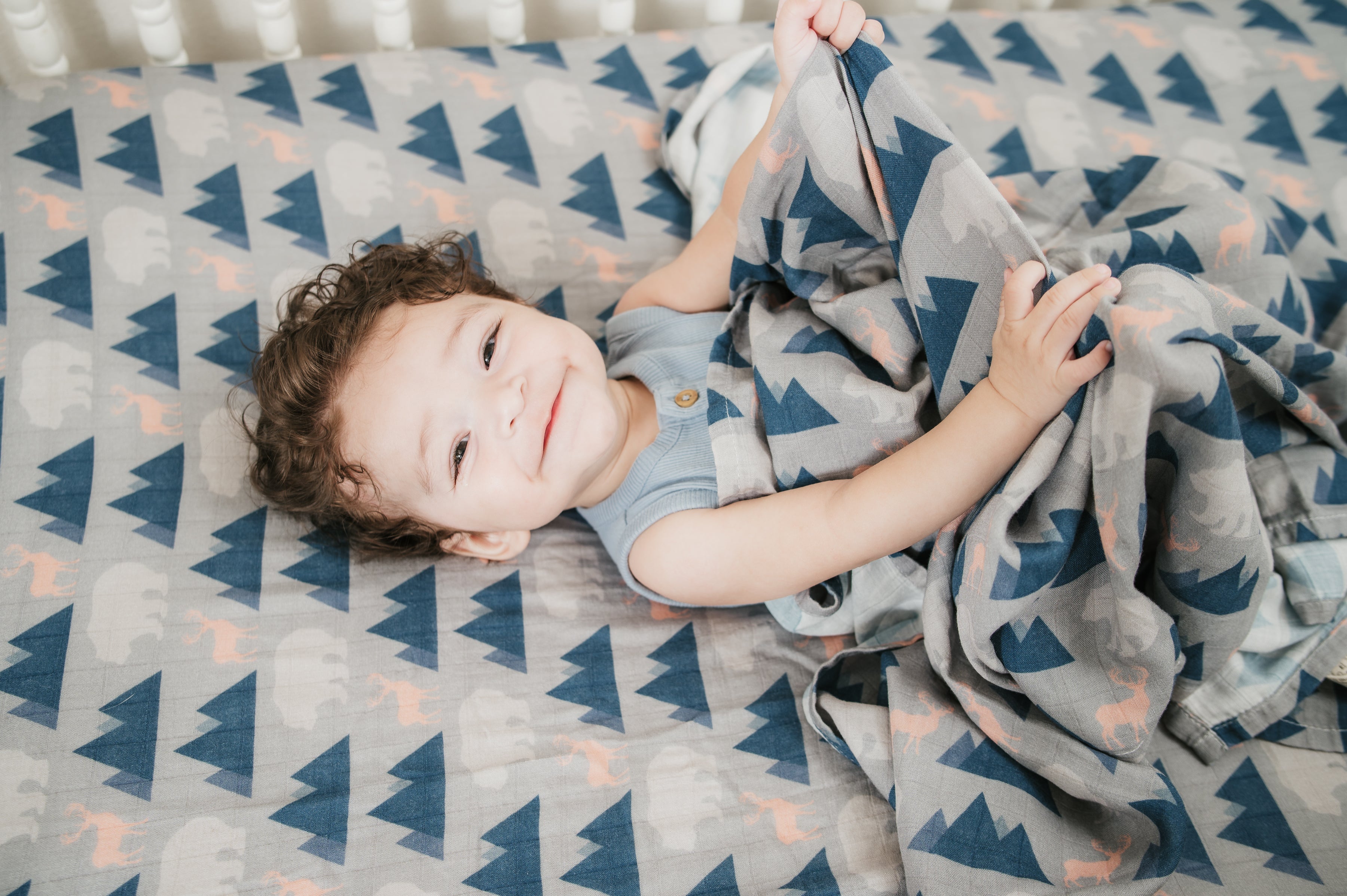 Organic Bamboo Cotton Muslin Crib Sheet in Rustic Retreat