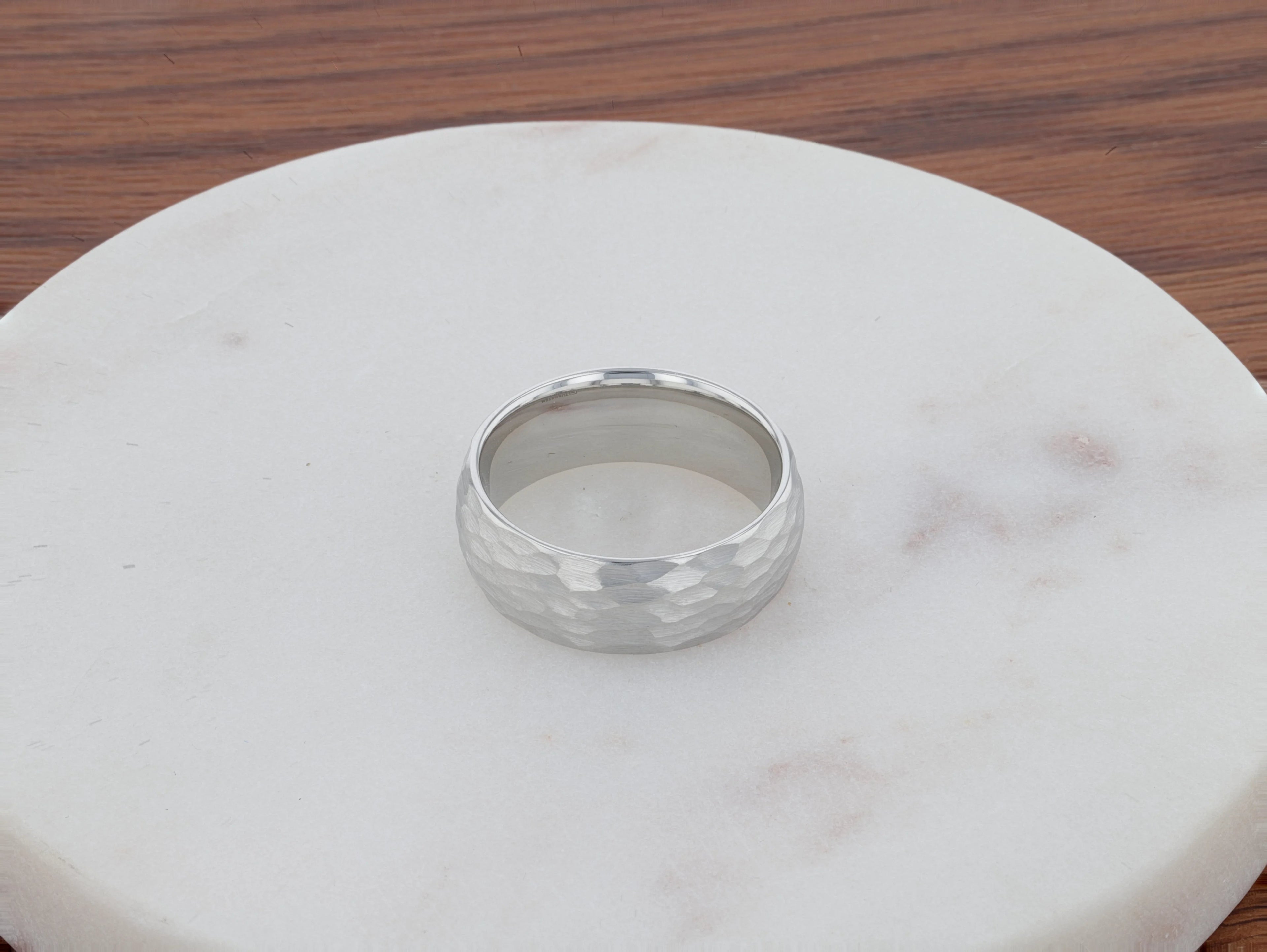 CHANDLER Domed Hammered Finish White Tungsten Ring - 6mm or 8mm