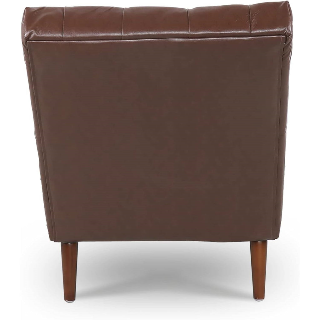 Brown PU Leather Upholstered Armless Chaise Lounge Chair with Lumbar Pillow
