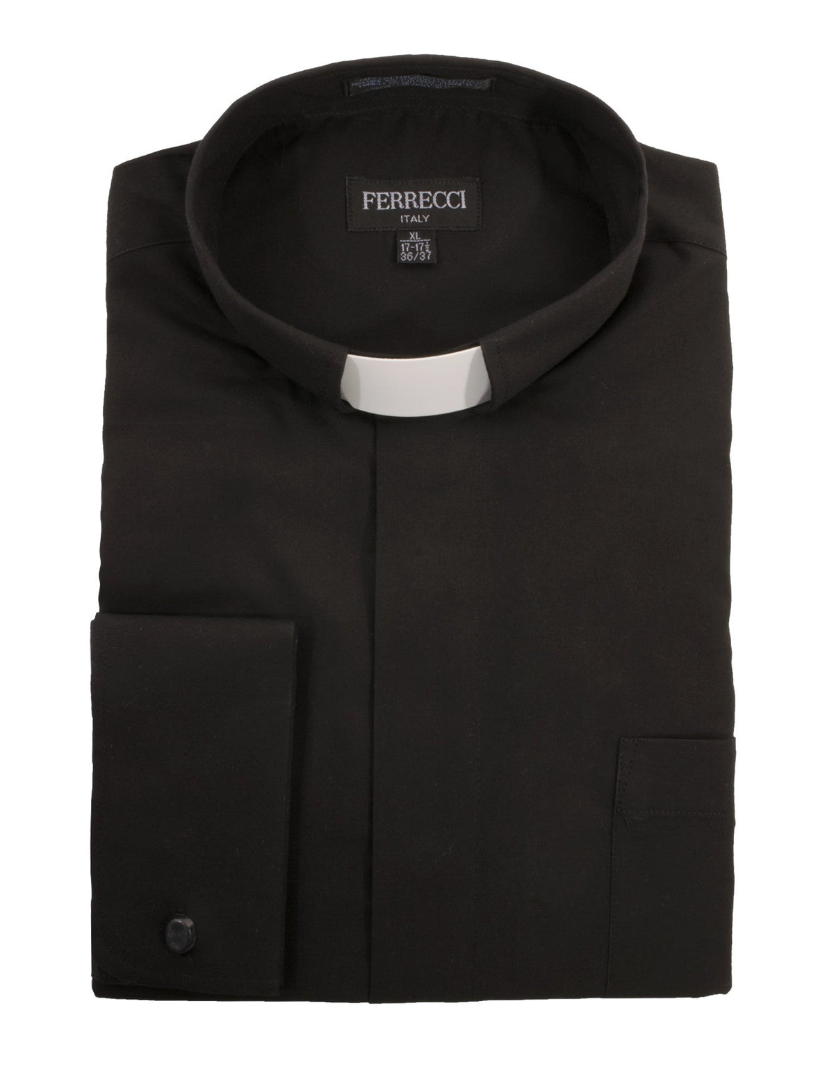 Men's Black Clergy Shirt - Tab Collar, Long Sleeve, French Cuff | Pastor, Priest, Deacon, Bishop