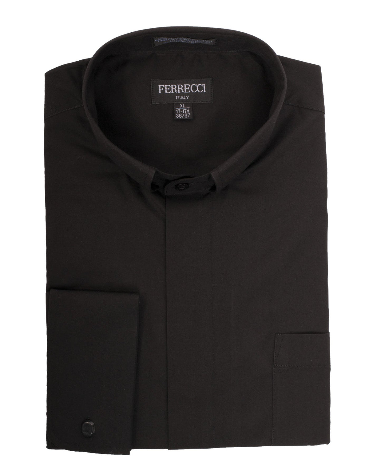 Men's Black Clergy Shirt - Tab Collar, Long Sleeve, French Cuff | Pastor, Priest, Deacon, Bishop