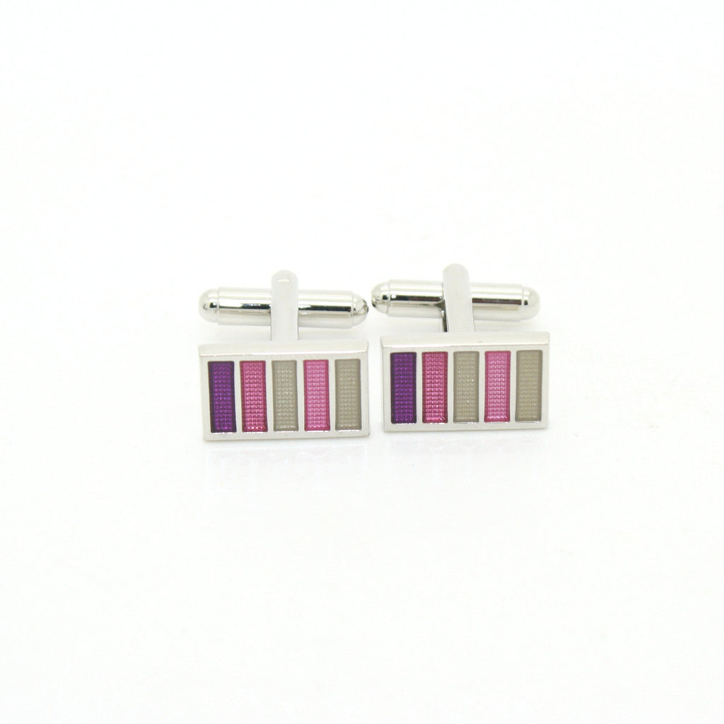 Silvertone Lavender Stripe Cuff Links With Jewelry Box