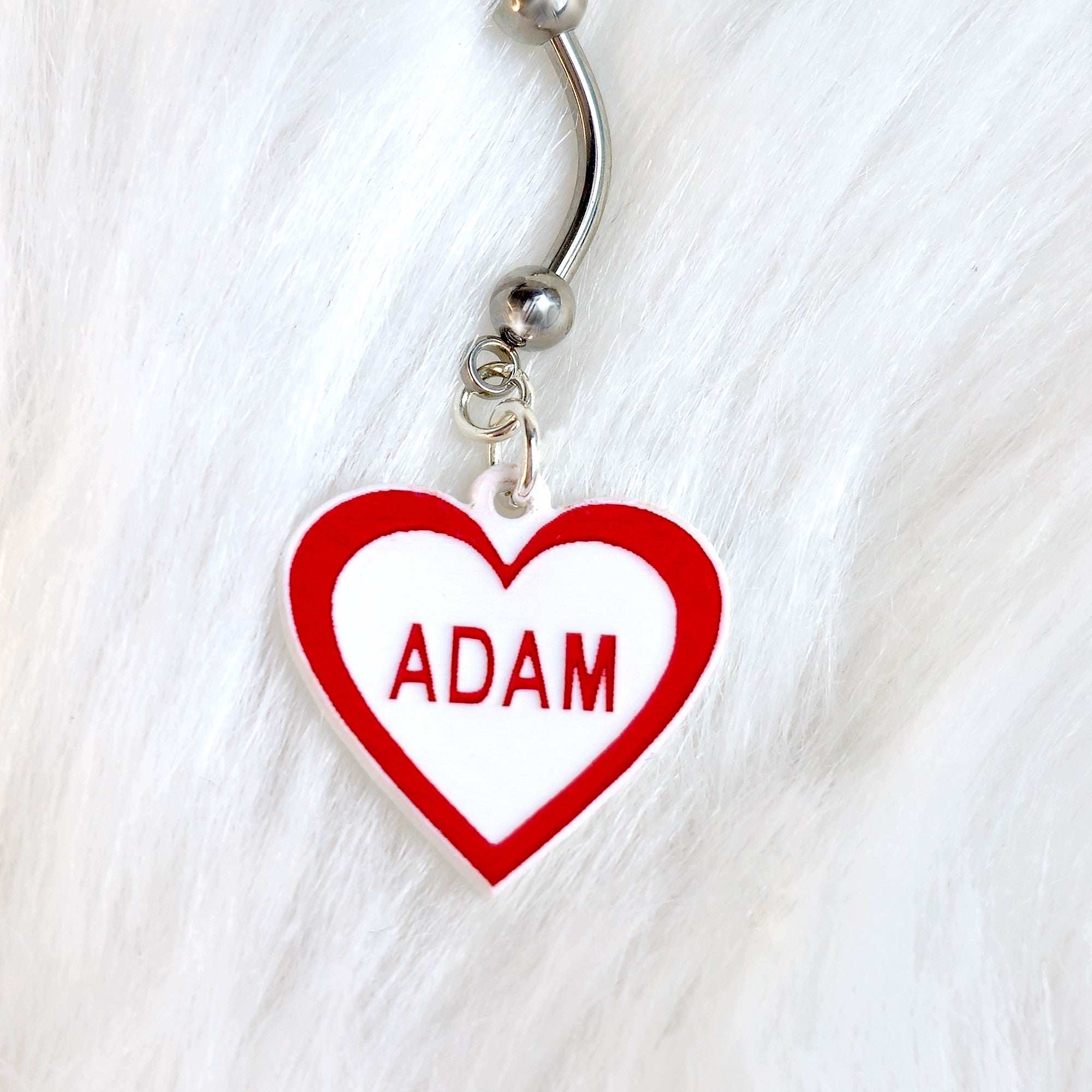 Custom Red White Valentines Day Heart Personalized Dangle Belly Ring