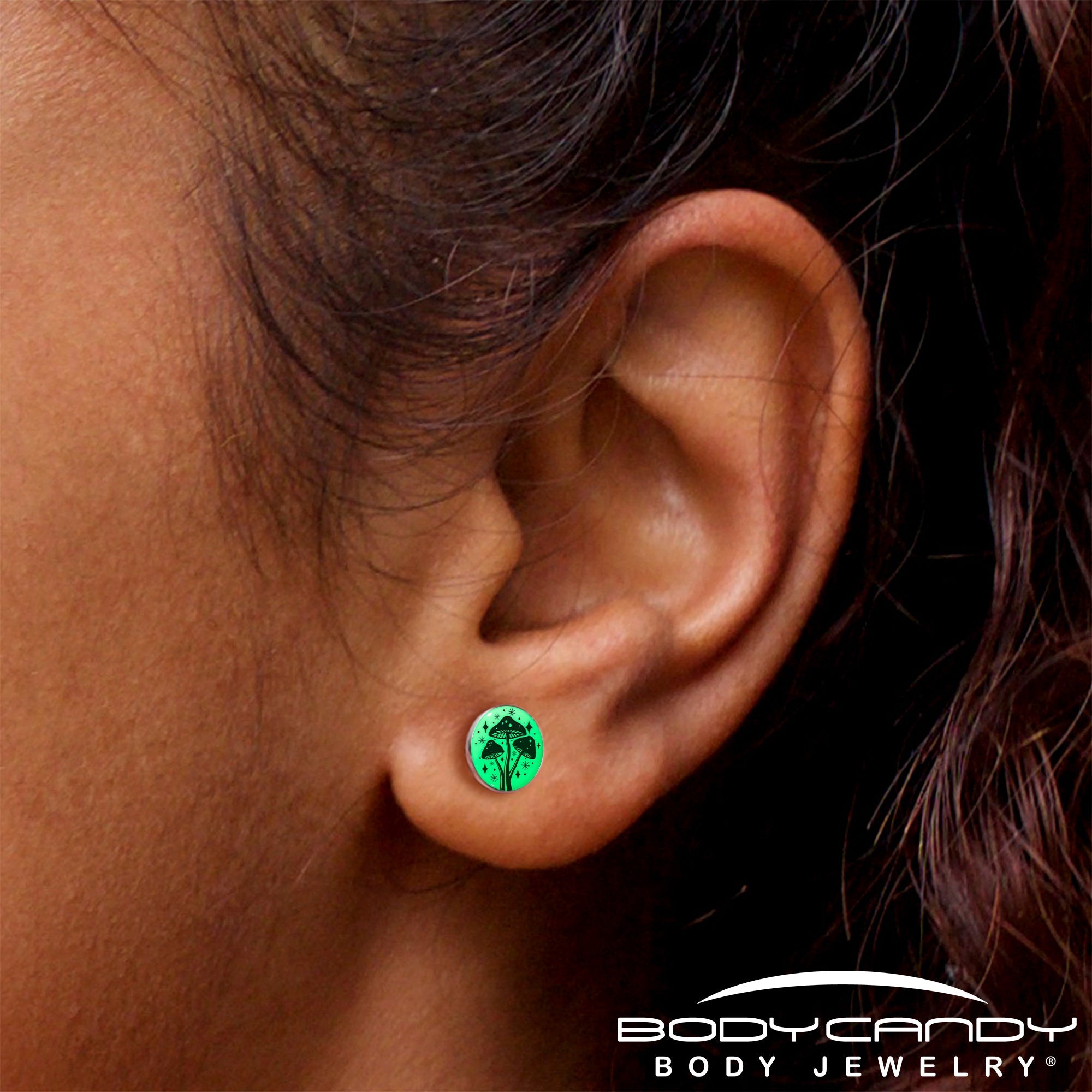 Mystic Mushroom Glow in the Dark Stud Earrings by Onyx O
