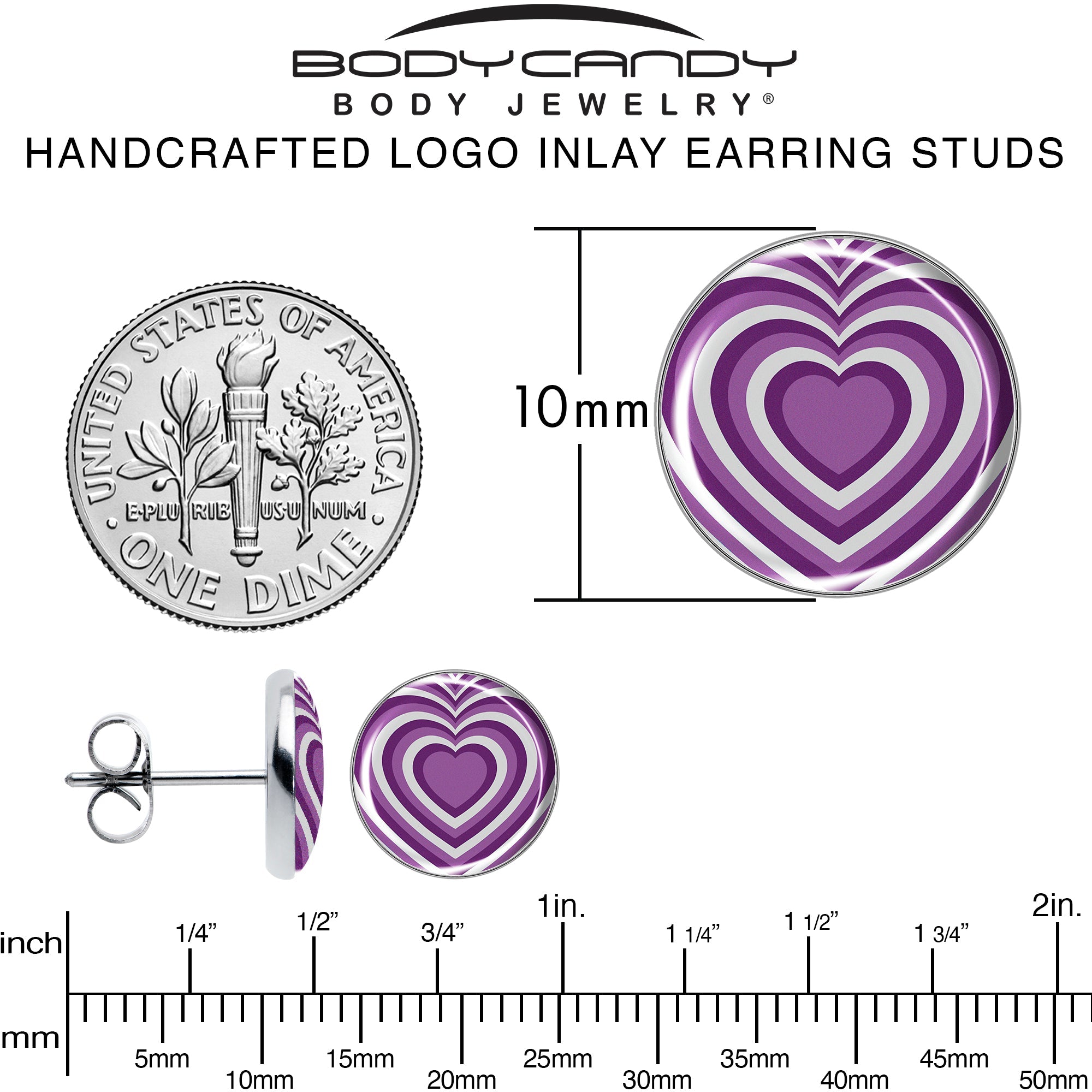 Purple Retro Heart Stud Earrings by Onyx O
