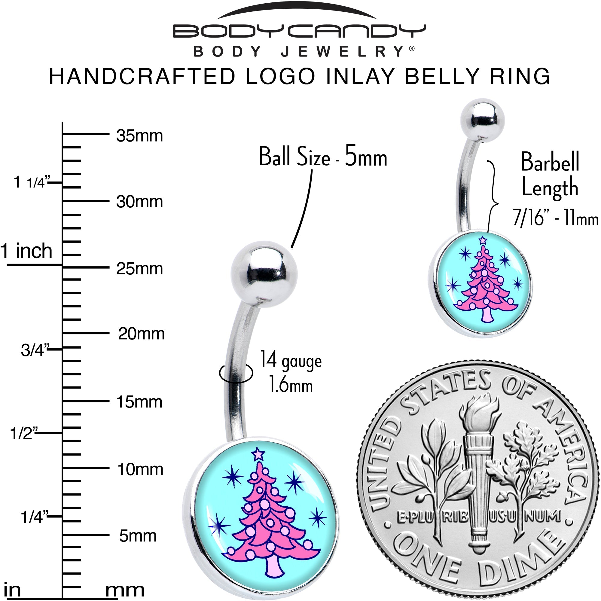 Pastel Christmas Tree Holiday Belly Ring by Onyx O