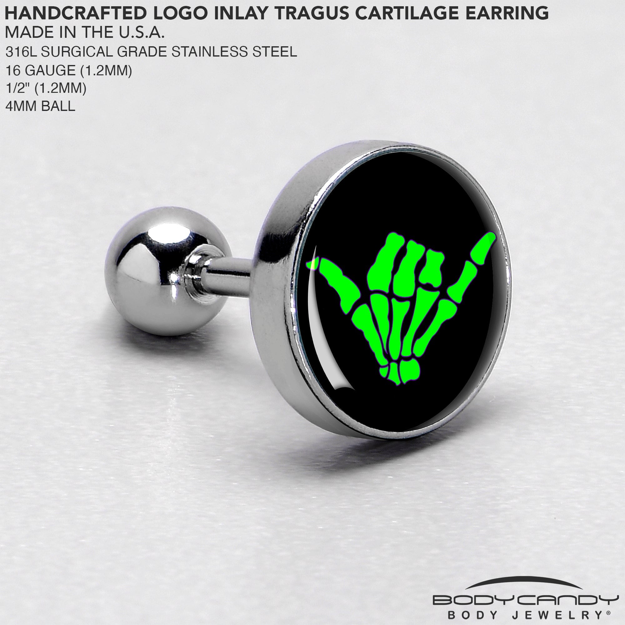 16G 1/4 Shaka Hand Cartilage Tragus Earring by Onyx O