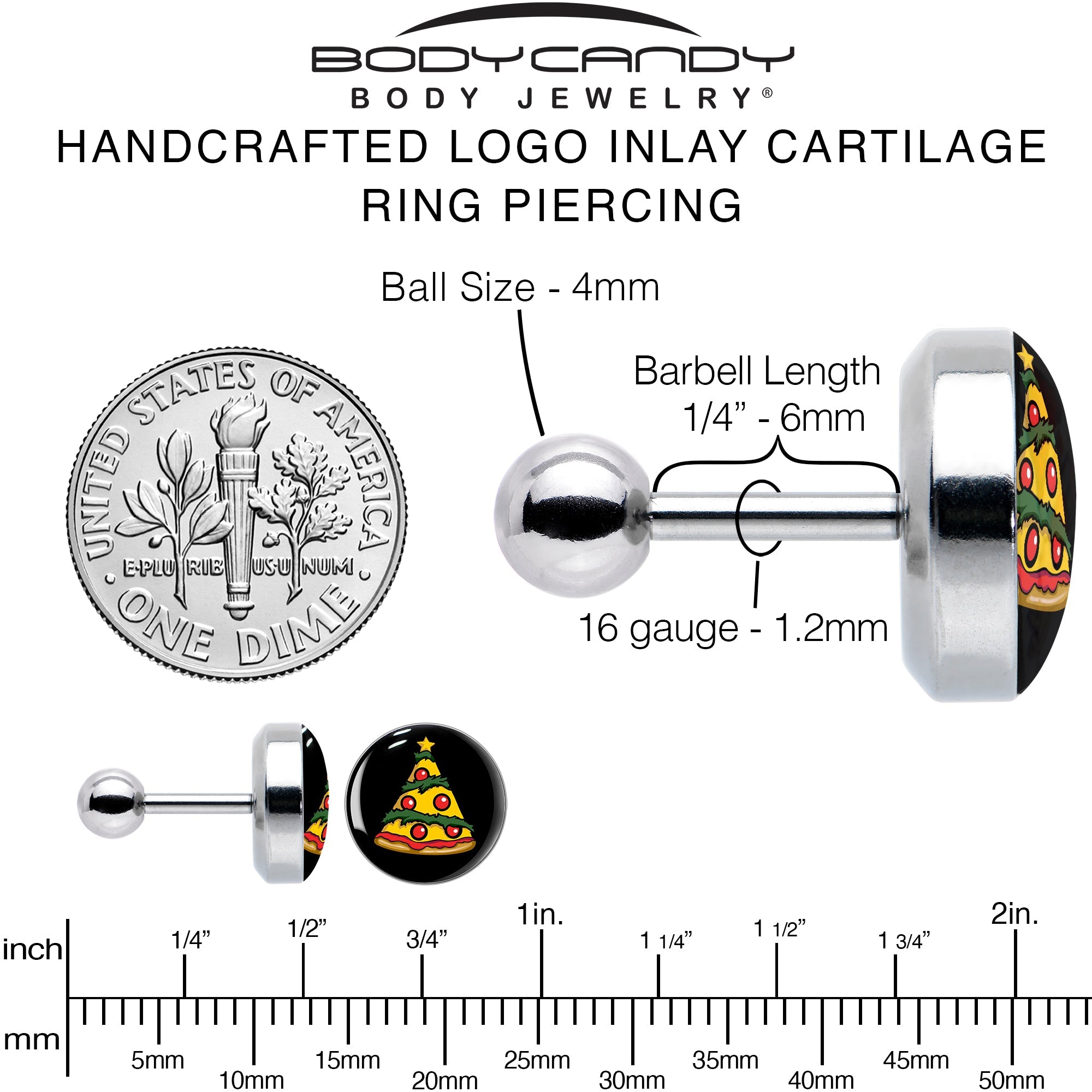 Christmas Holiday Pizza Tree Tragus Cartilage Earring by Onyx O