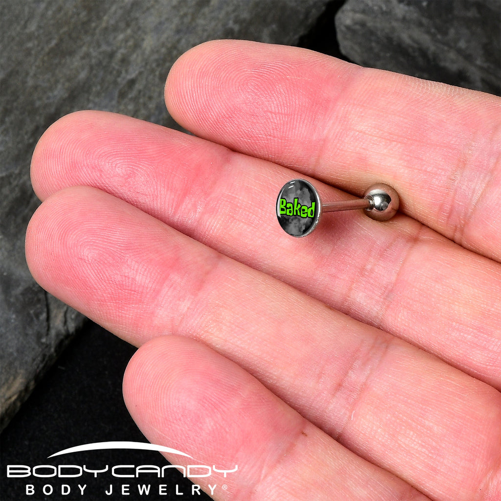 Logo Baked Stoner Barbell Tongue Ring by Onyx O