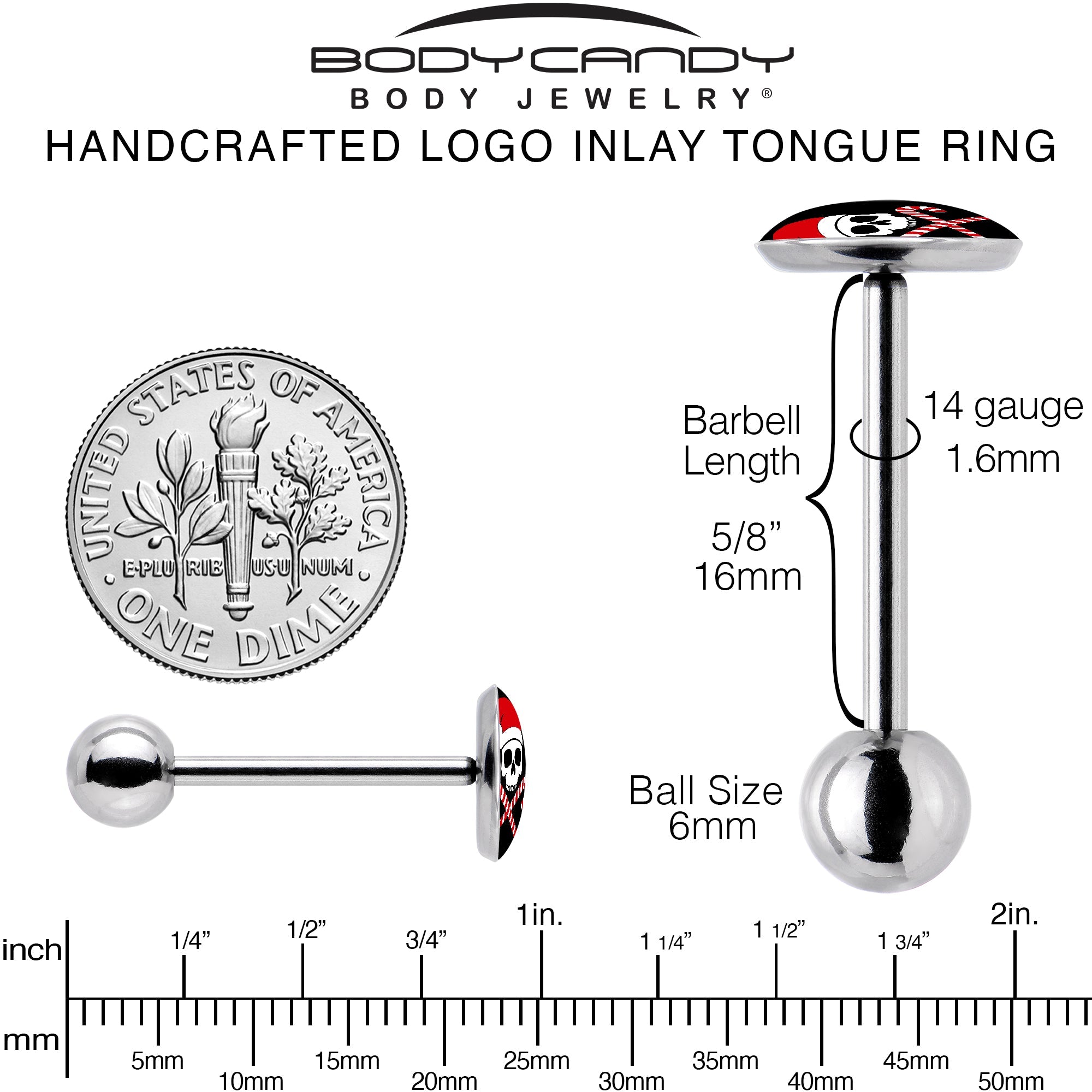 Santa Pirate Candy Cane Barbell Tongue Ring by Onyx O