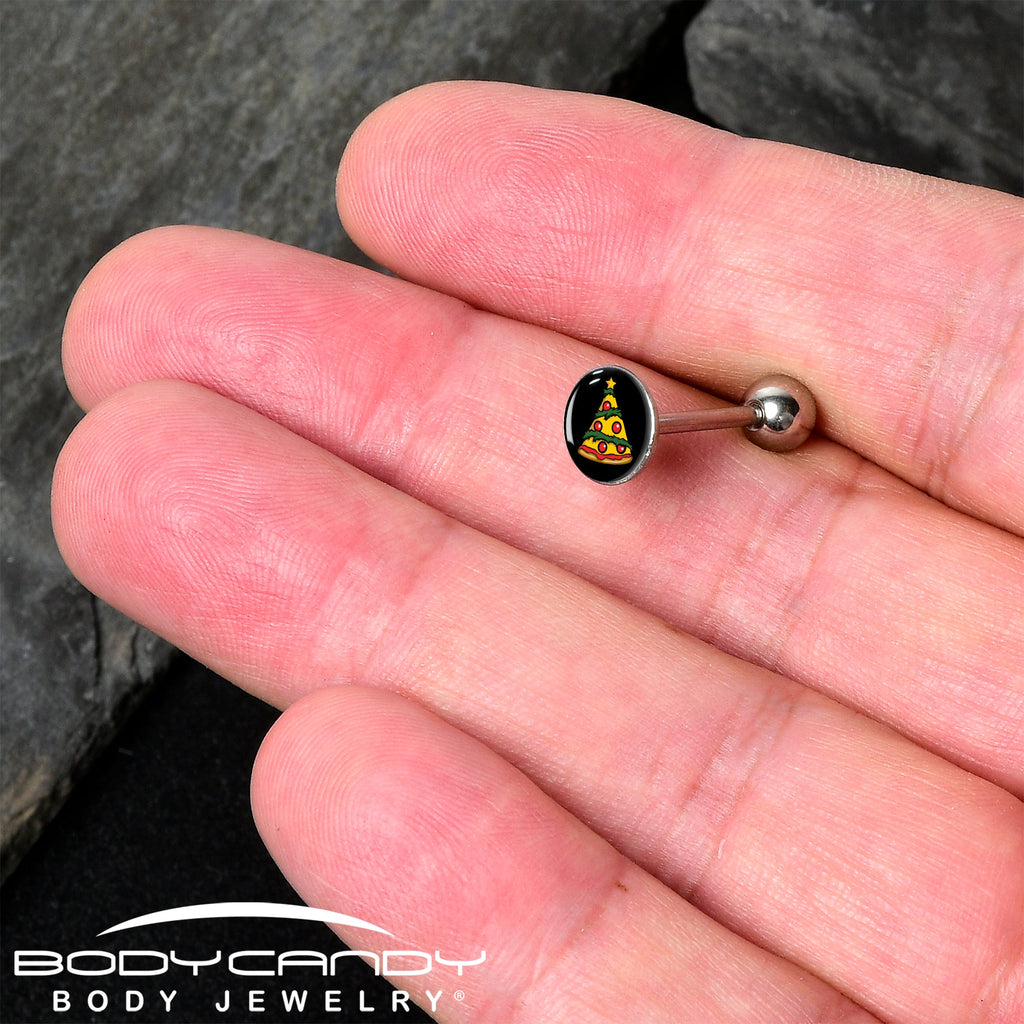 Christmas Holiday Pizza Tree Barbell Tongue Ring by Onyx O