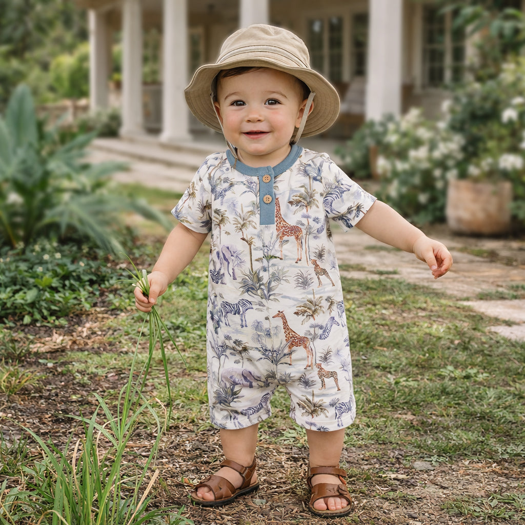 Jungle Safari Bamboo Baby Boy Shortall Romper
