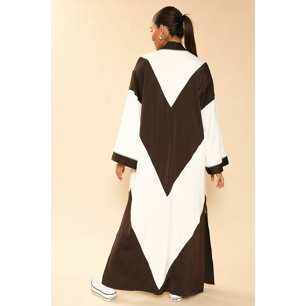 Chevron Kimono in Black and White Big Long Textured Satin Duster [Size SM-M Remaining]