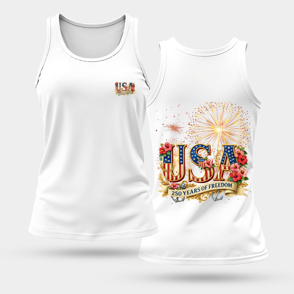 Women's 250 Years USA Breathable Sports Tank Top| Front & Back DTF