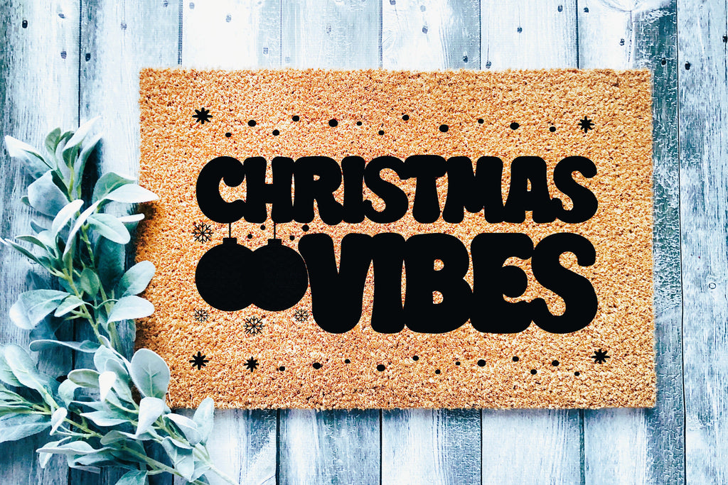 Christmas Vibes with Ornaments Outdoor Bristle Doormat