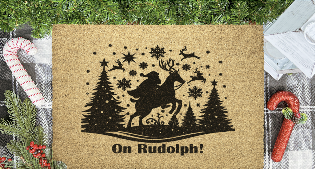 On Rudolph! Christmas Outdoor Bristle Doormat