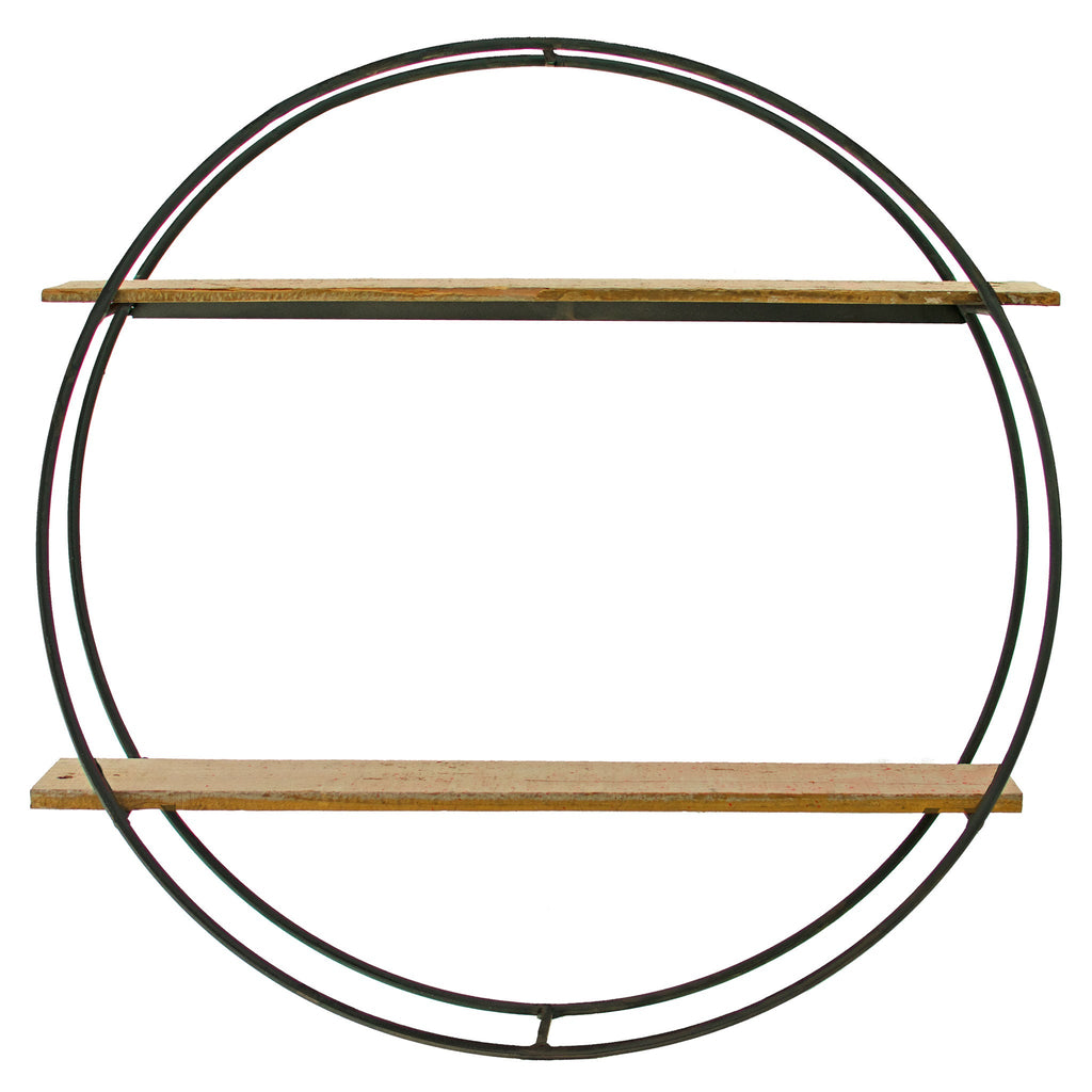 Circular Floating Shelf – Matte Black Steel Frame with Redwood Shelves