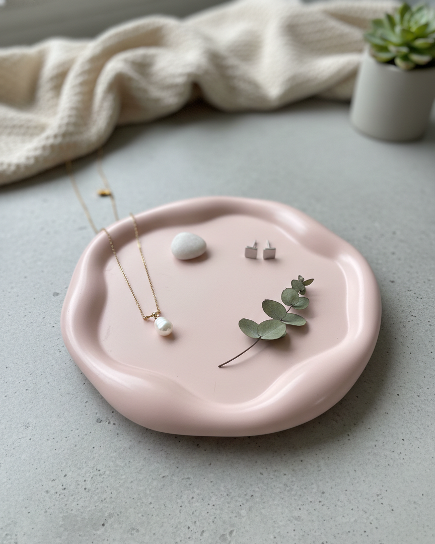 Jesmonite Jewelry Tray | Handcrafted Round Trinket Dish