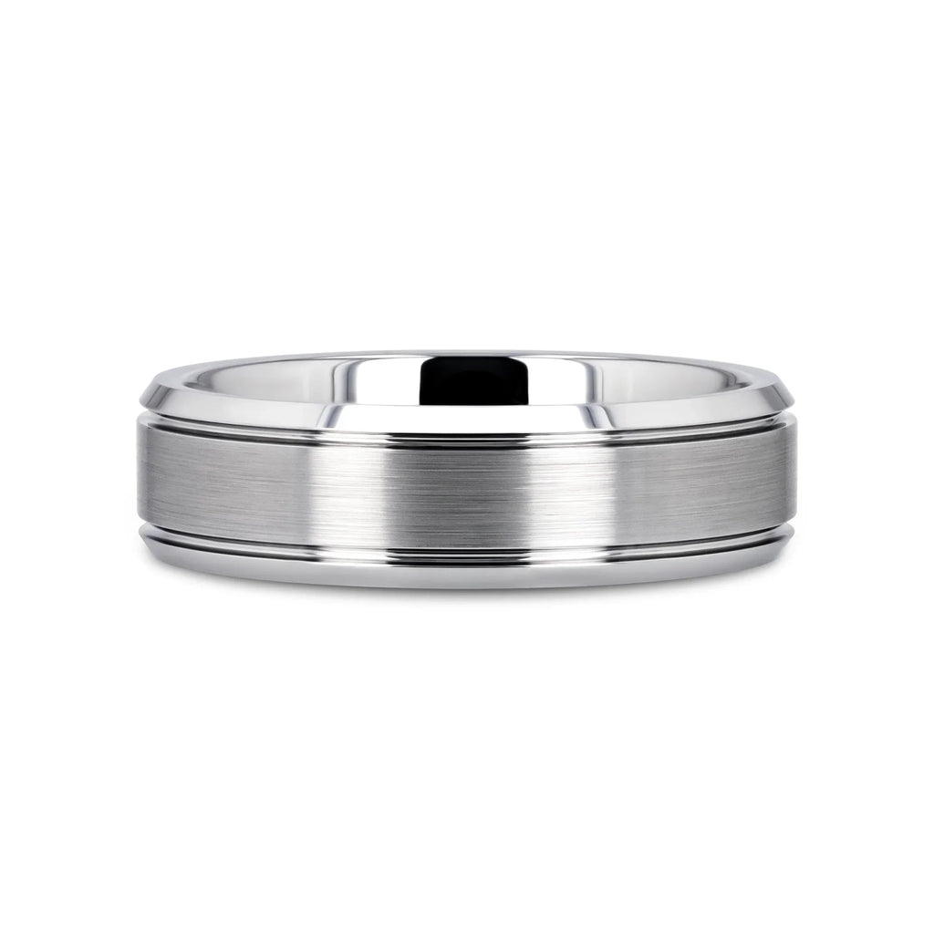 CRONUS Brushed Center with Polished Bevels Tungsten Wedding Band - 6mm & 8mm