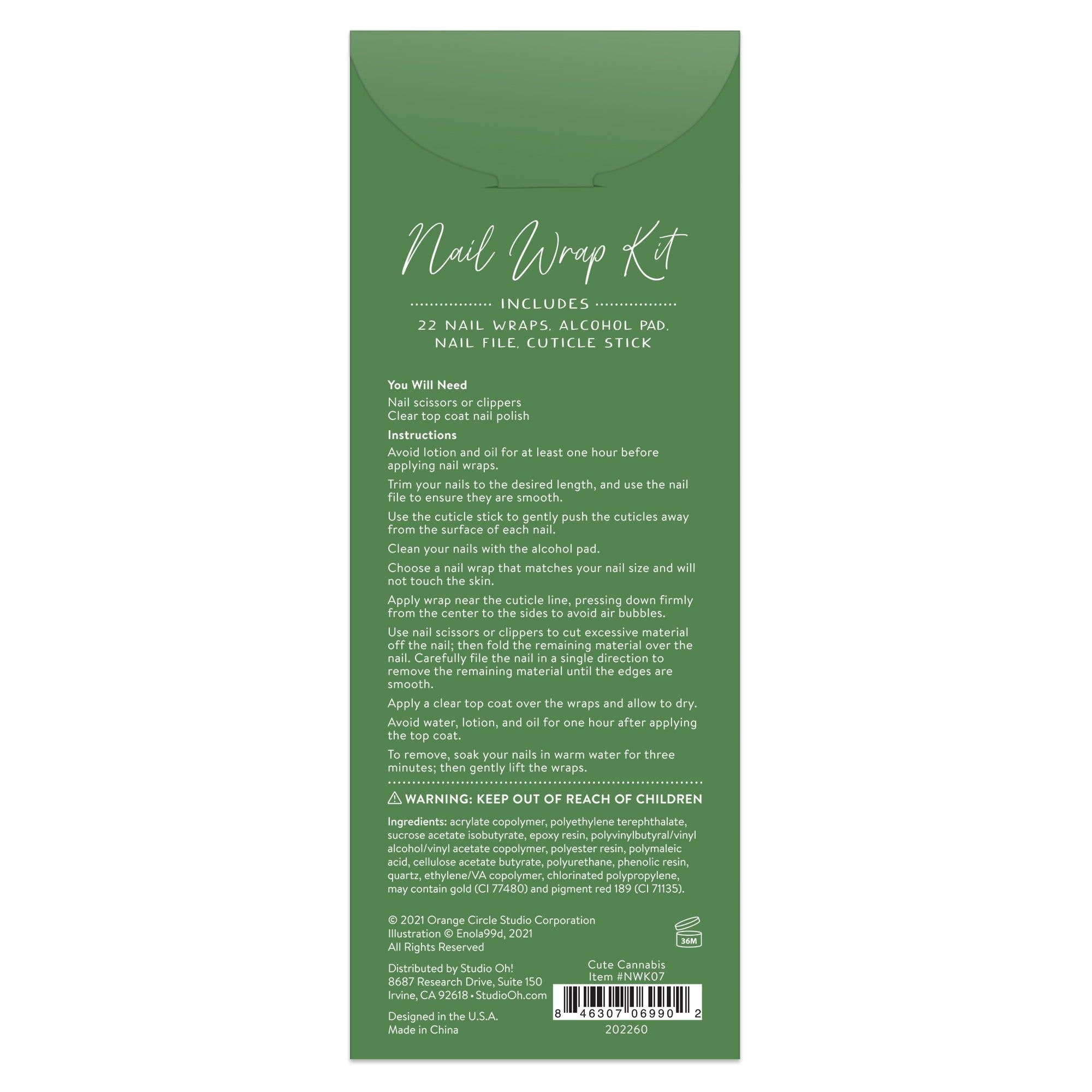 Cute Cannabis Nail Wrap Kit | Nail Care Arts Tools Accessories | On-the-go Travel Kit