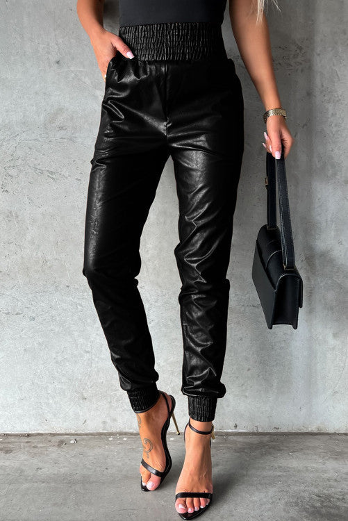 Brown Leather Skinny Tapered Pants
