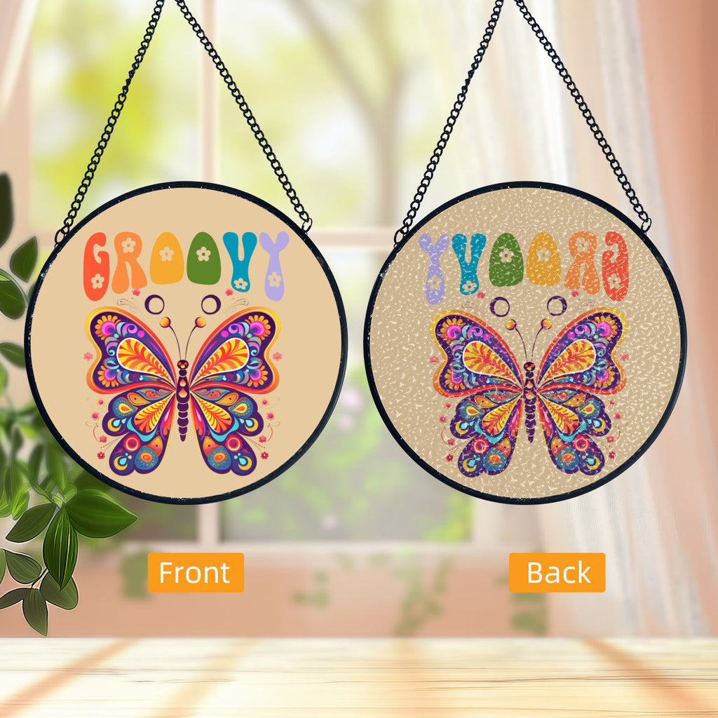 Groovy Retro Butterfly Glass Suncatcher