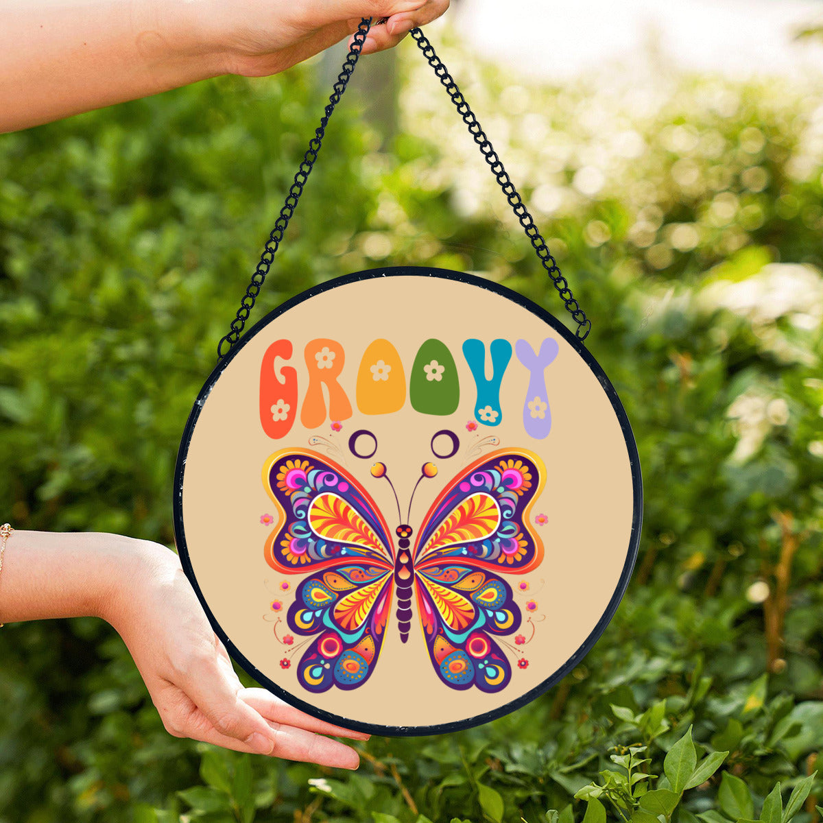 Groovy Retro Butterfly Glass Suncatcher