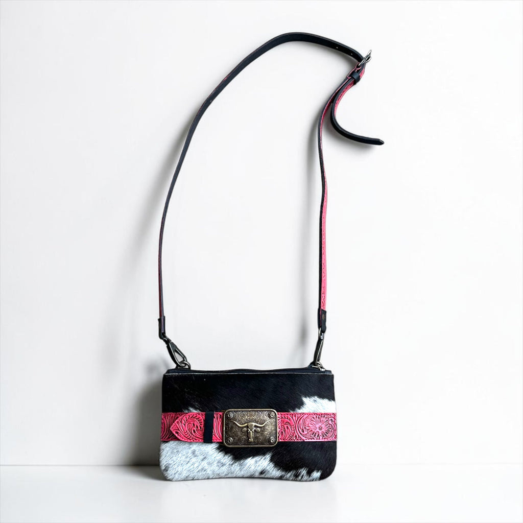 Genuine Leather and Cowhide Buckle Wristlet/Crossbody