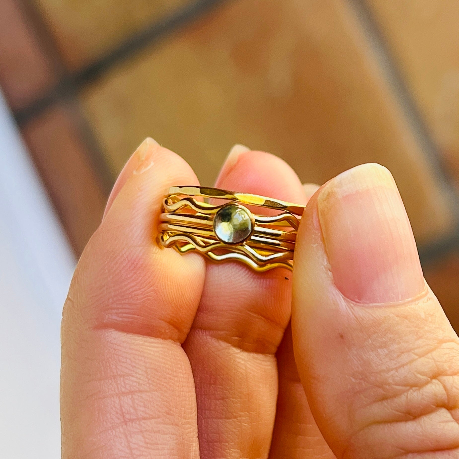 14k gold-fill or sterling silver BLUE APATITE GEM RING SET