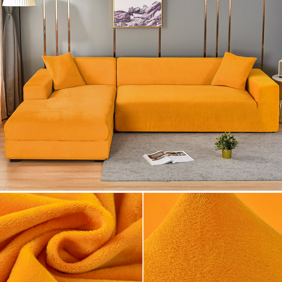 Stretchable Thick Velvet Sofa Cover for L Shaped Corner Sofa in Living Room Fits 1/2/3/4 Seater Couches