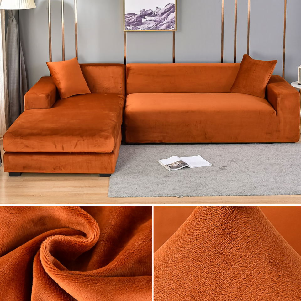 Stretchable Thick Velvet Sofa Cover for L Shaped Corner Sofa in Living Room Fits 1/2/3/4 Seater Couches