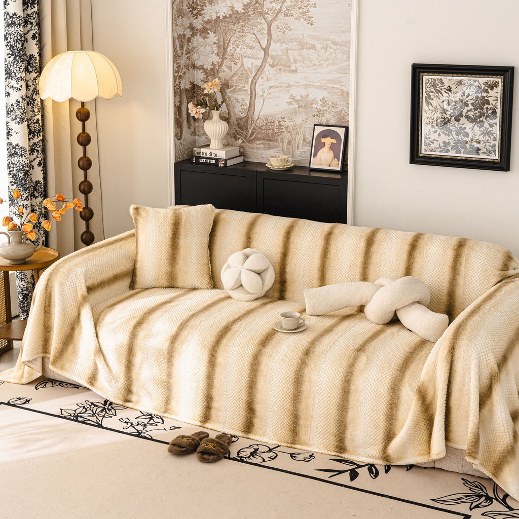 Faux Fur Sofa Cover Washable Furniture Protector for Sectional Warm & Fuzzy Slipcover