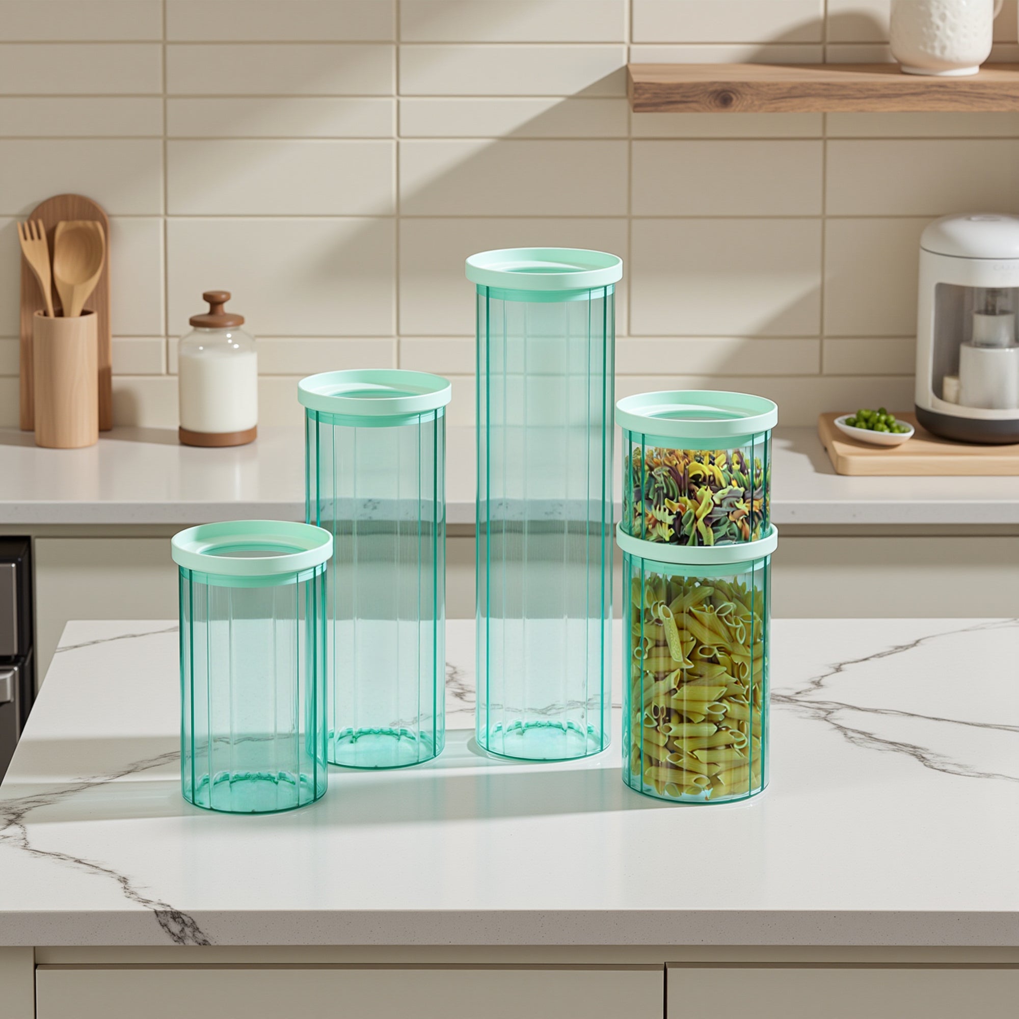 Glass Canister Set & Glass Lid - Diamond Blue