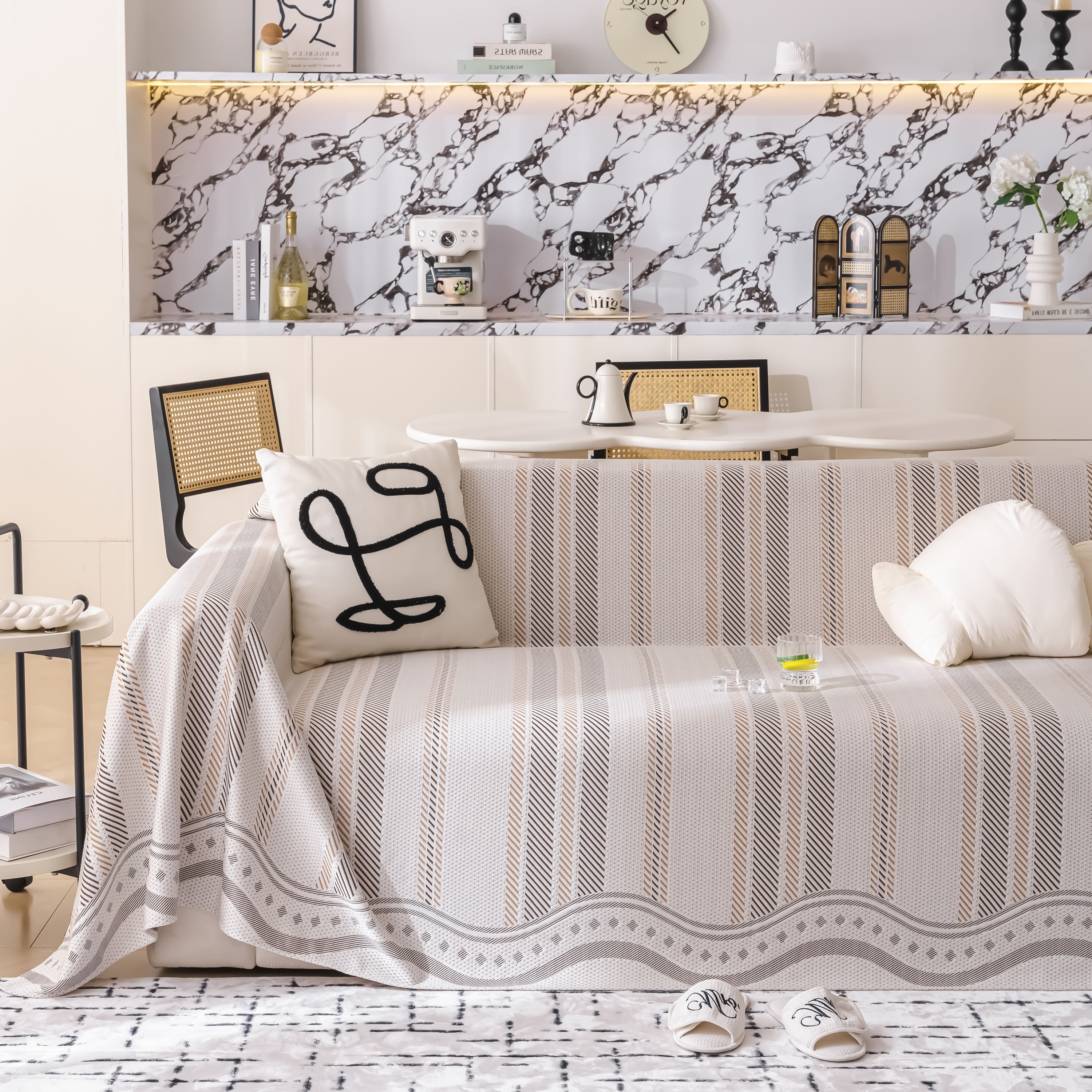 Modern Geometric Cooling Sofa Blanket, Soft & Breathable Striped Couch Throw Cover