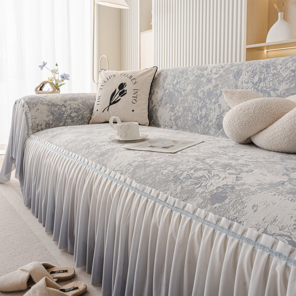 French Chic Style Ruffle Rose Cover Throw for Sofas, Decorative Sectional Covers