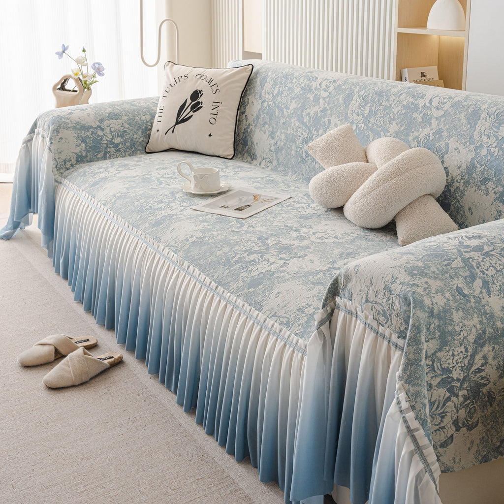French Chic Style Ruffle Rose Cover Throw for Sofas, Decorative Sectional Covers