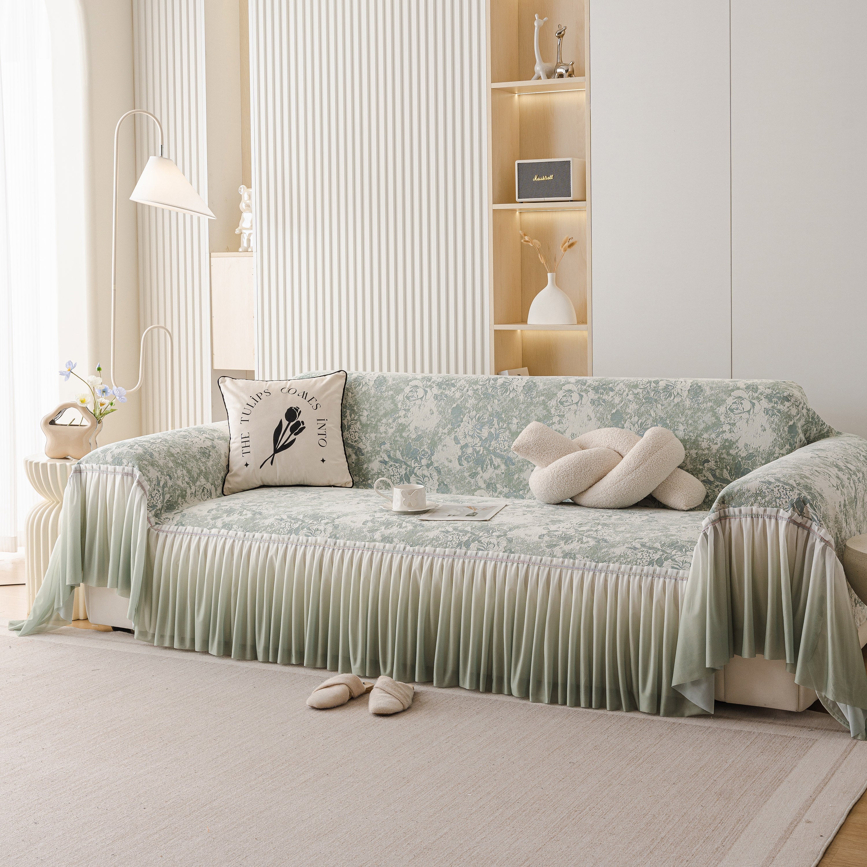 French Chic Style Ruffle Rose Cover Throw for Sofas, Decorative Sectional Covers
