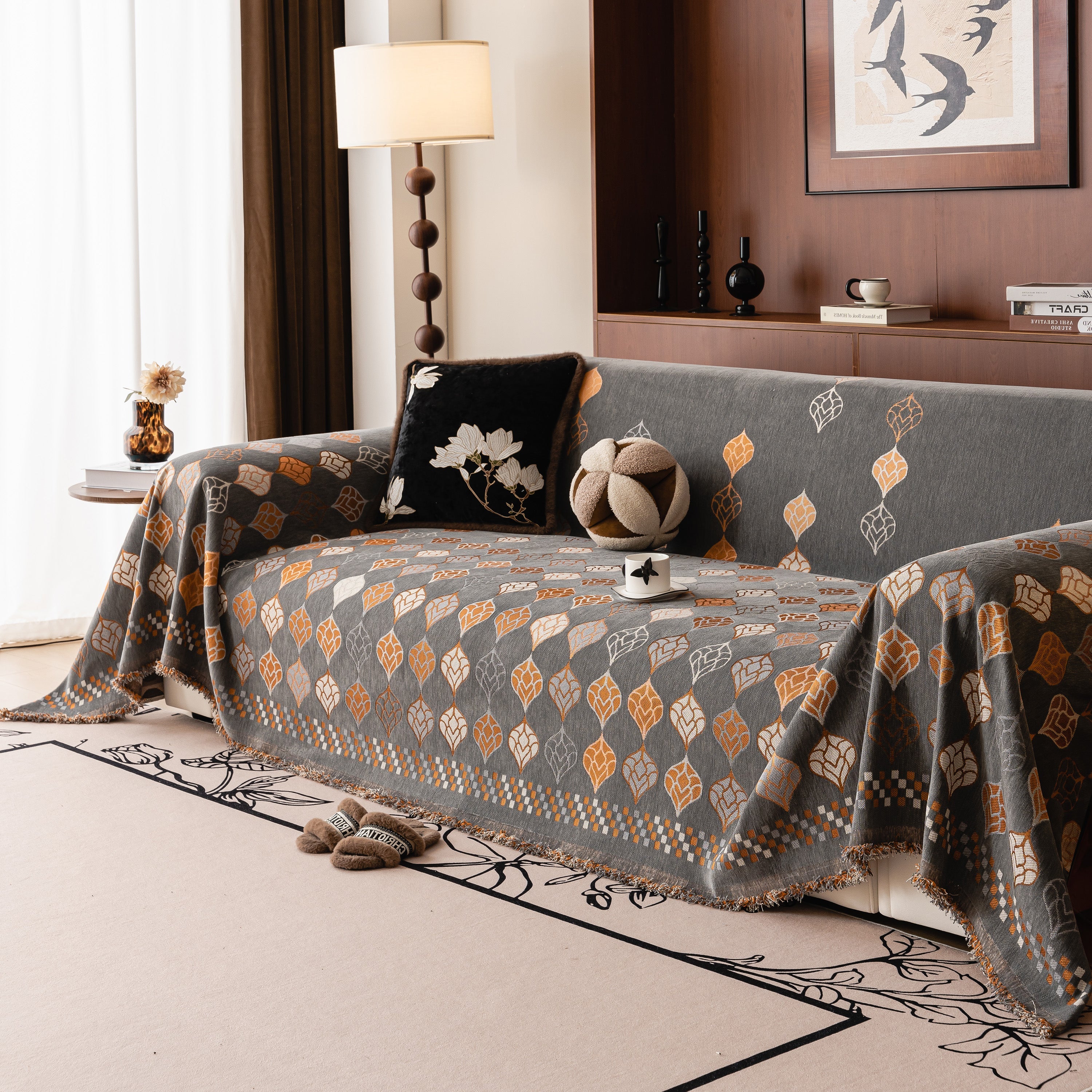 Boho Geometric Sofa Slipcovers Chenille Scratch Resistant Couch Protective Covers