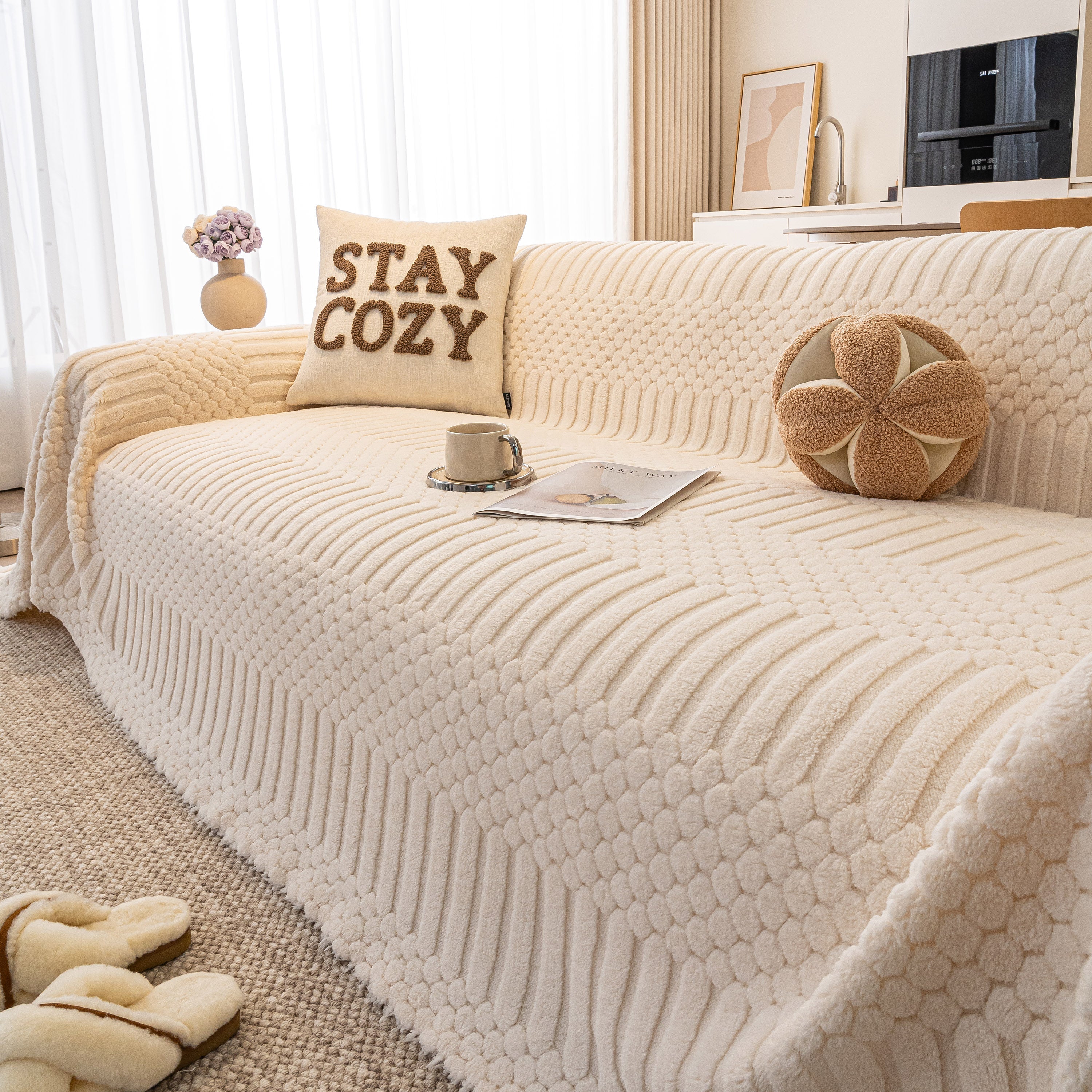 Boho 3D Geometric Throw Blanket for Couch, Luxurious Velvety Plush Fleece Sofa Cover