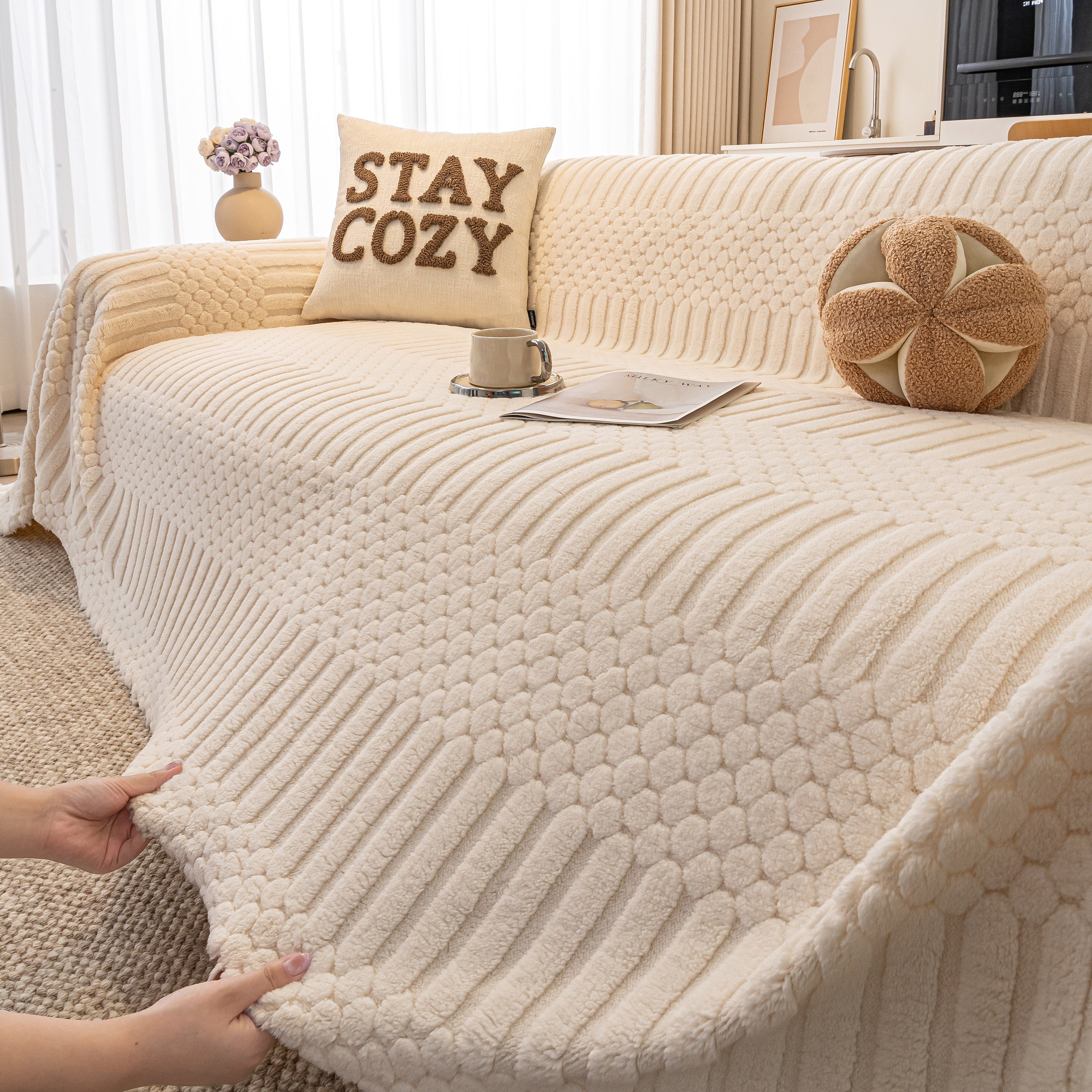 Boho 3D Geometric Throw Blanket for Couch, Luxurious Velvety Plush Fleece Sofa Cover