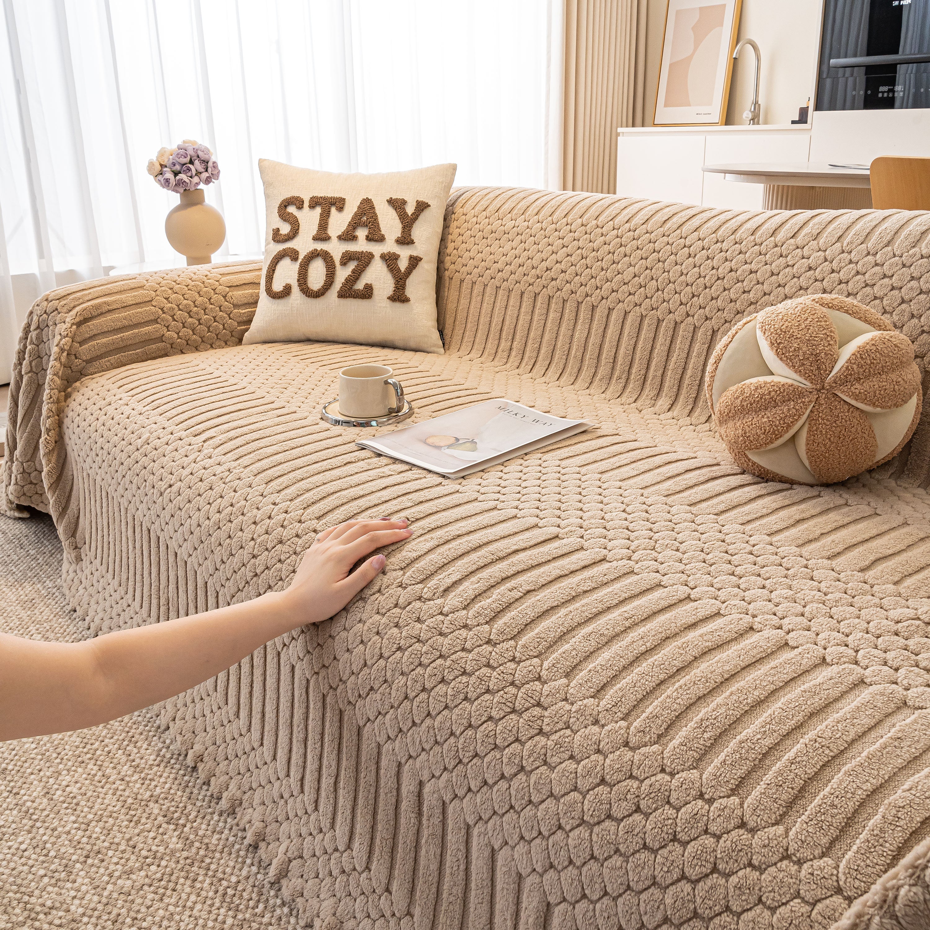 Boho 3D Geometric Throw Blanket for Couch, Luxurious Velvety Plush Fleece Sofa Cover
